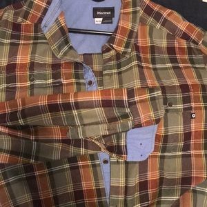 Marmot Mens Jasper green brown plaid flannel shirt